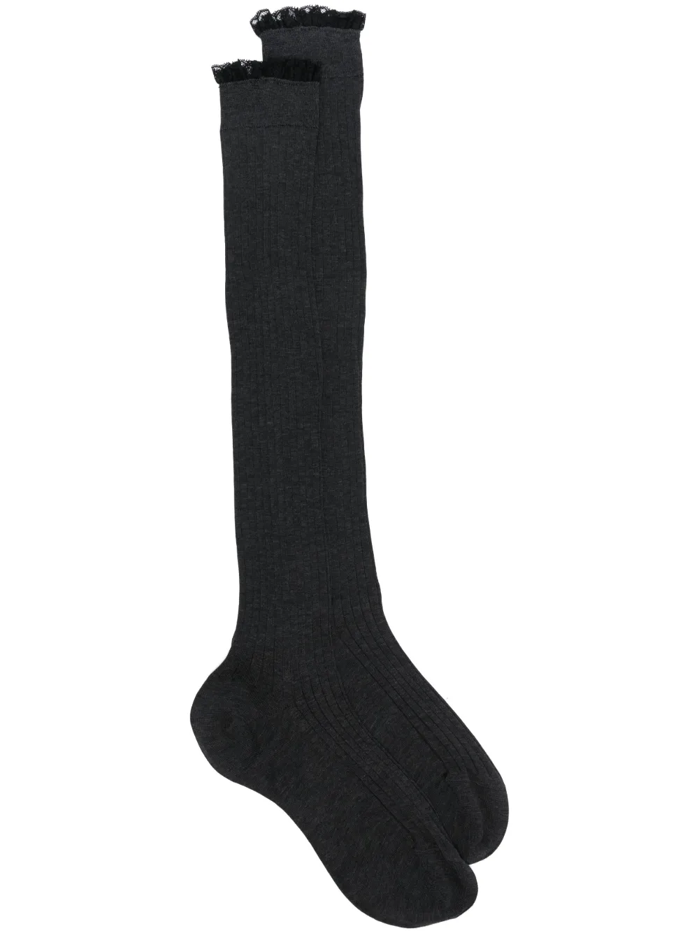 Prada Lace-trim Ribbed Socks In Grey