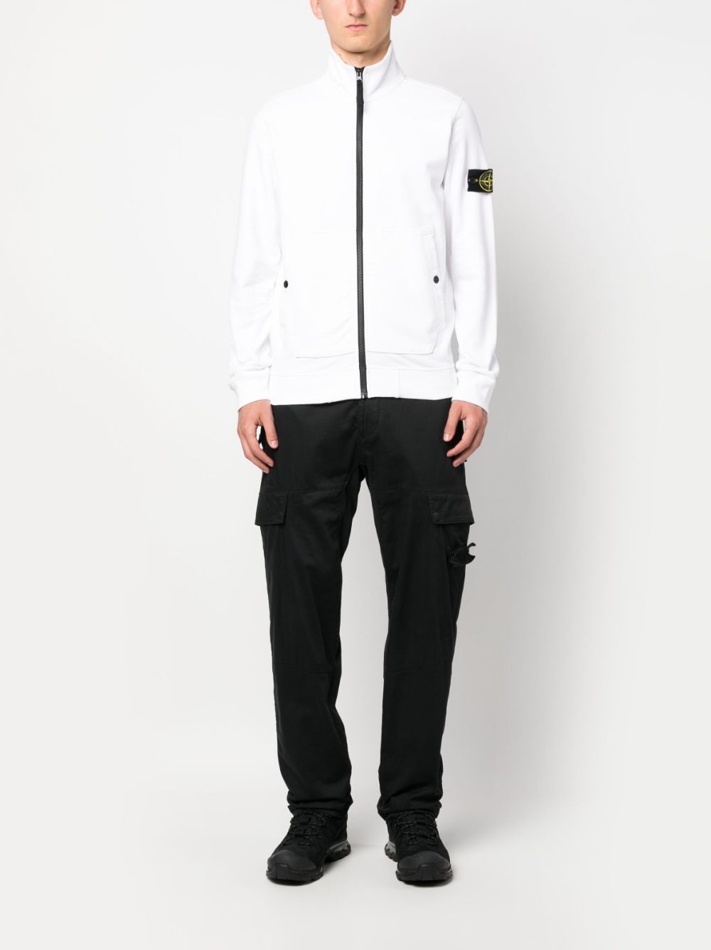 Stone Island Compass-patch zip-up cotton sweatshirt - Wit