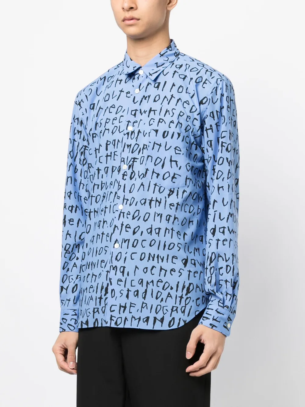 Comme Des Garçons Homme Deux Text-print Classic-collar Shirt In Blue