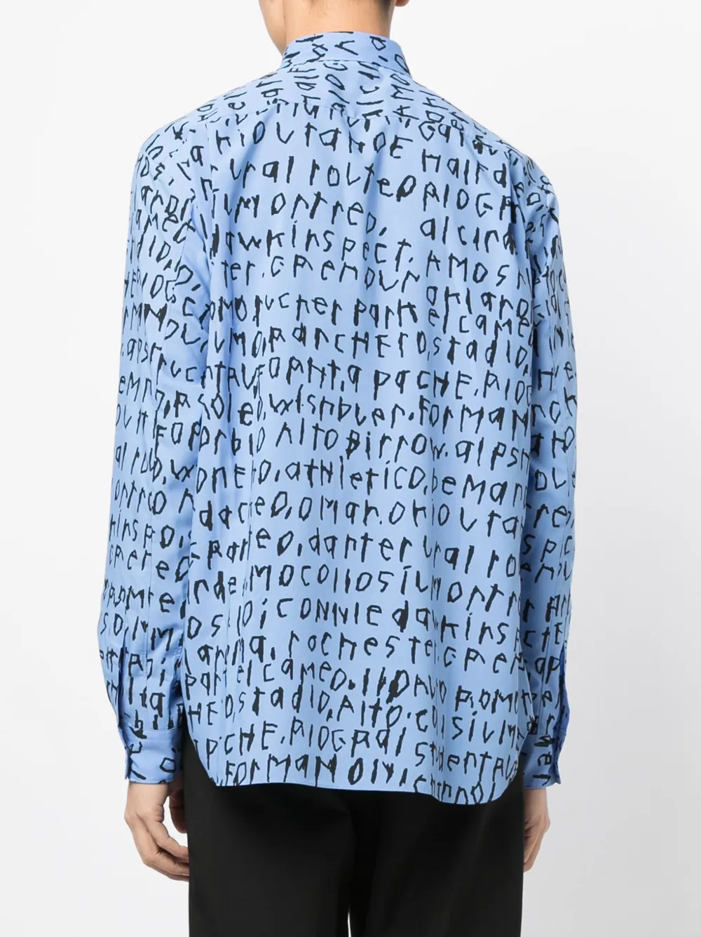 Comme Des Garçons Homme Deux Text-print Classic-collar Shirt In Blue