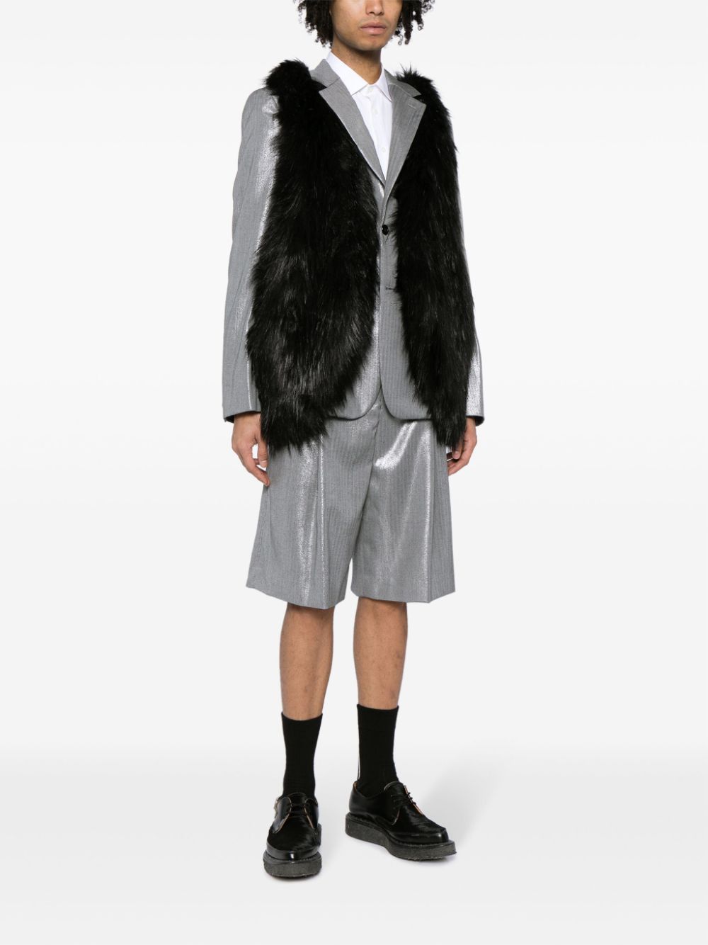 Comme des Garçons Homme Plus metallic-finish wool shorts - Silver