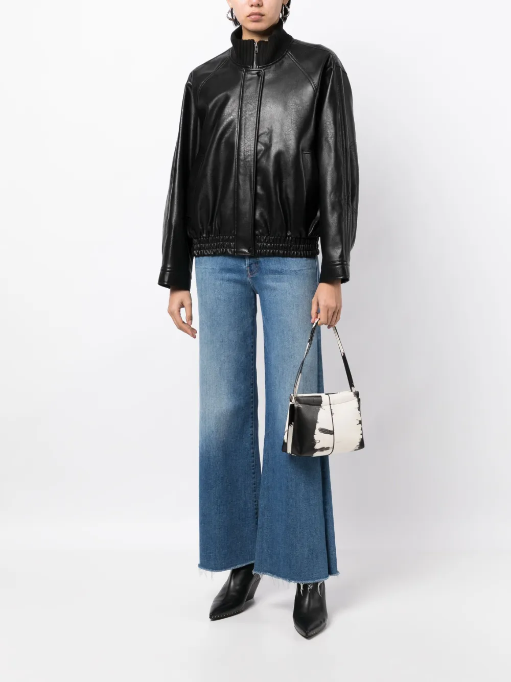 Shop Studio Tomboy Faux-leather Baseball Blouson Jacket In Black