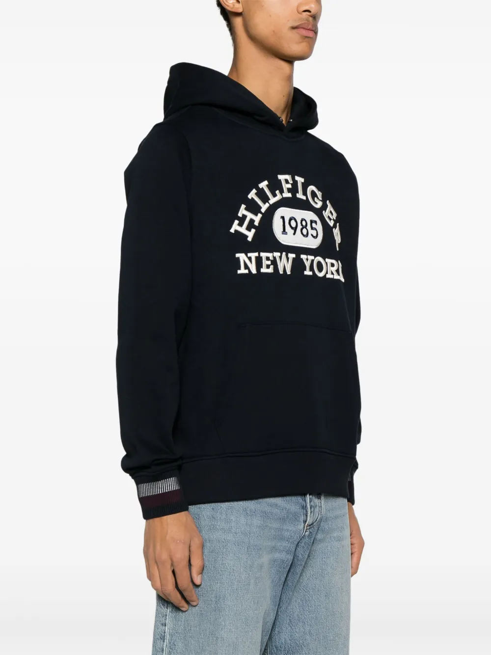 Tommy Hilfiger Embroidered-logo Cotton Hoodie In Blue