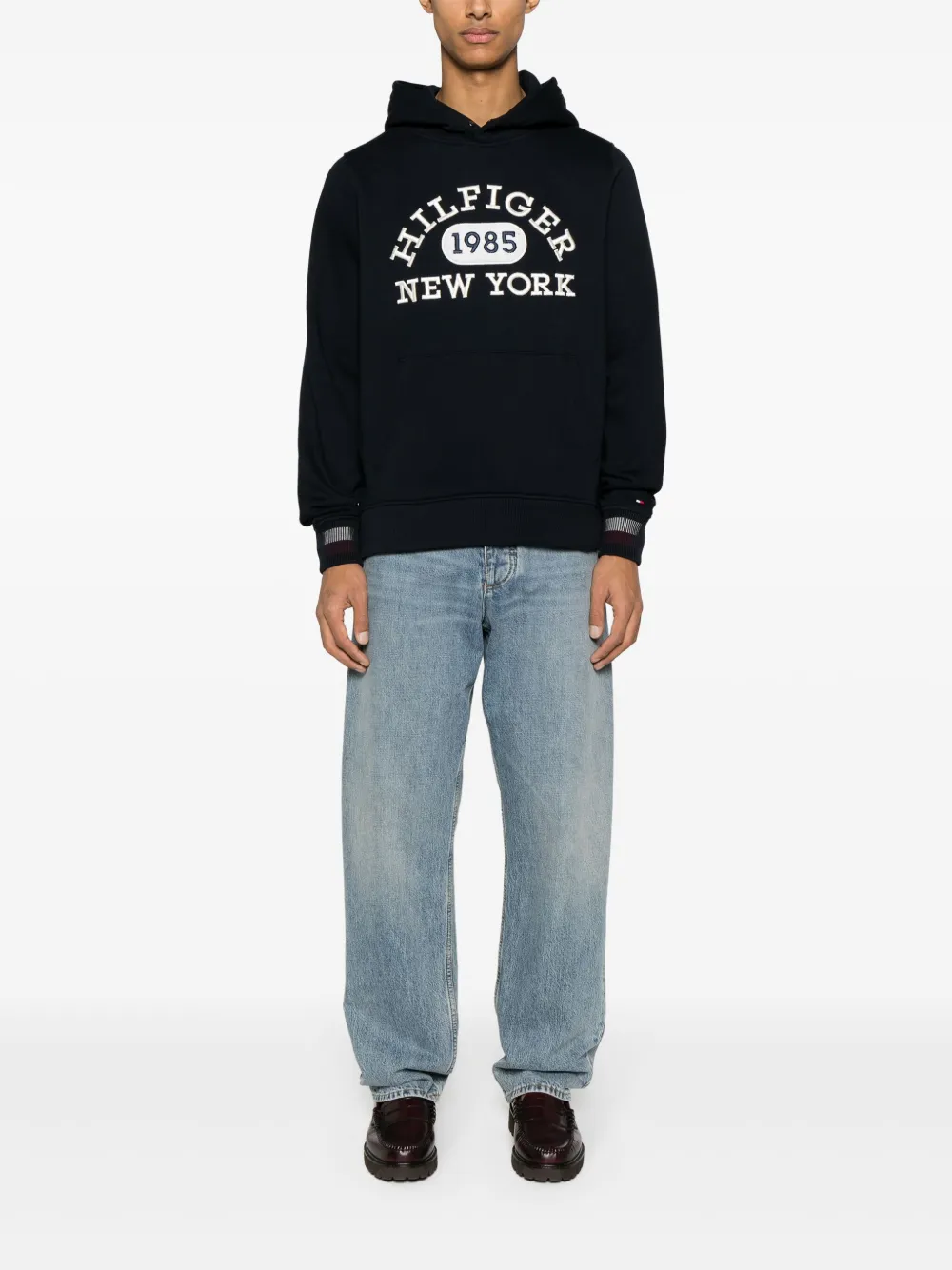 Tommy Hilfiger embroidered-logo cotton hoodie - Blauw