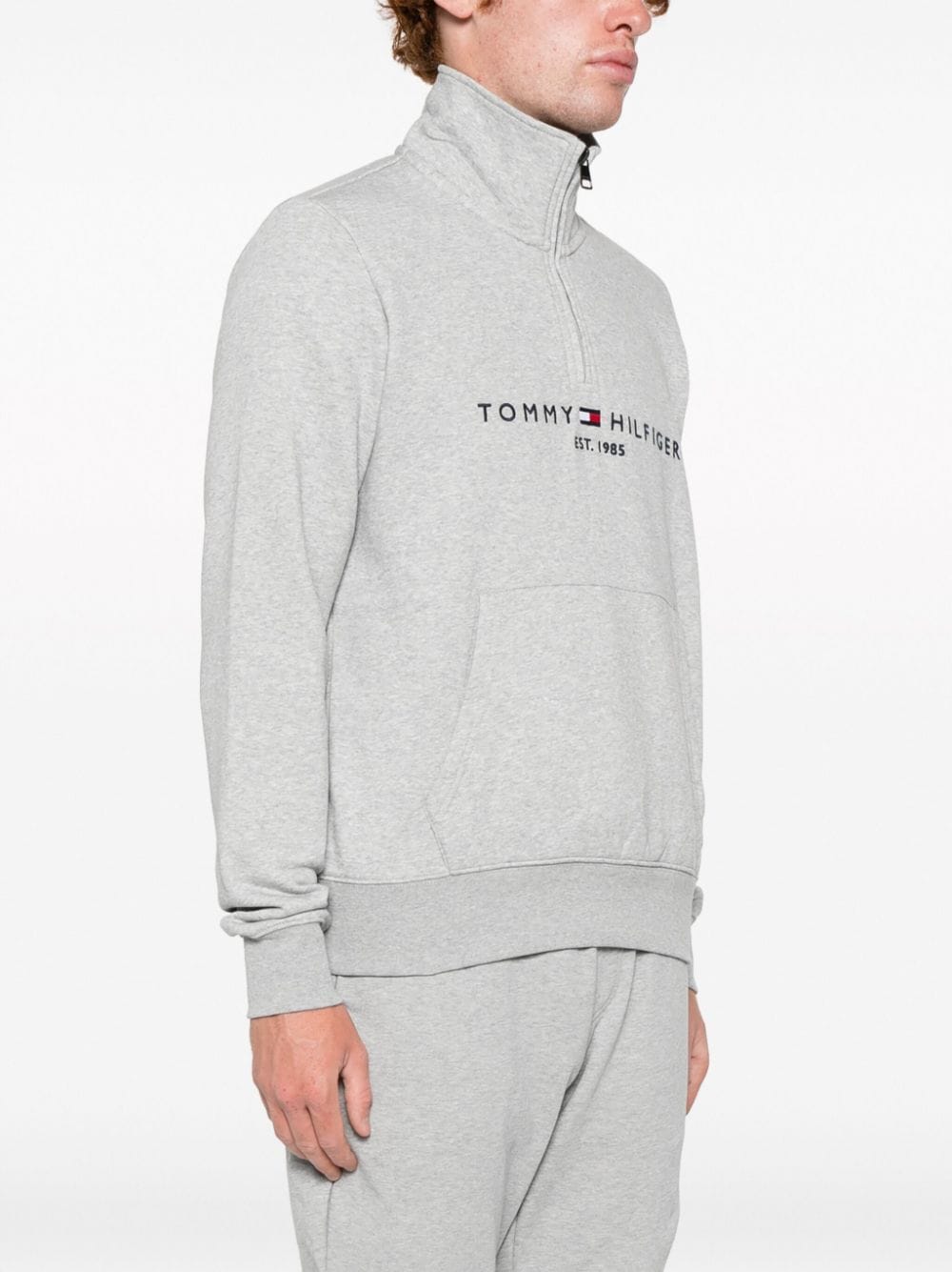 Shop Tommy Hilfiger Embroidered-logo Half-zip Sweatshirt In Grey
