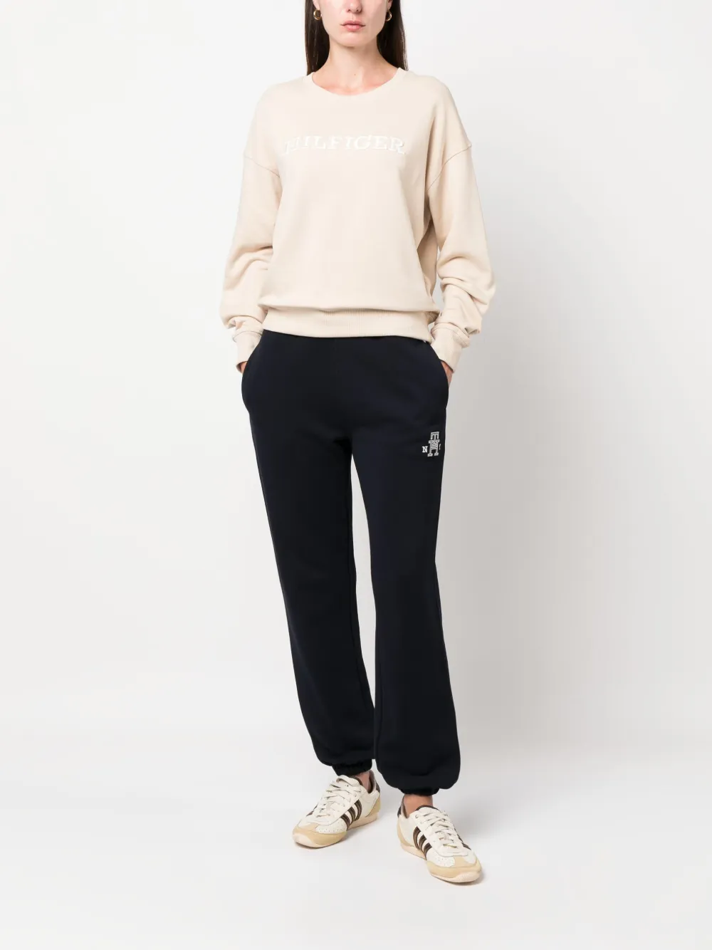 Tommy Hilfiger logo-embroidered cotton sweatshirt - Beige