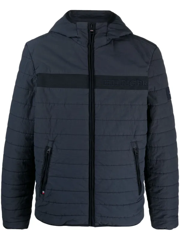 Tommy Hilfiger logo embroidered Padded Hooded Jacket Blue FARFETCH CA