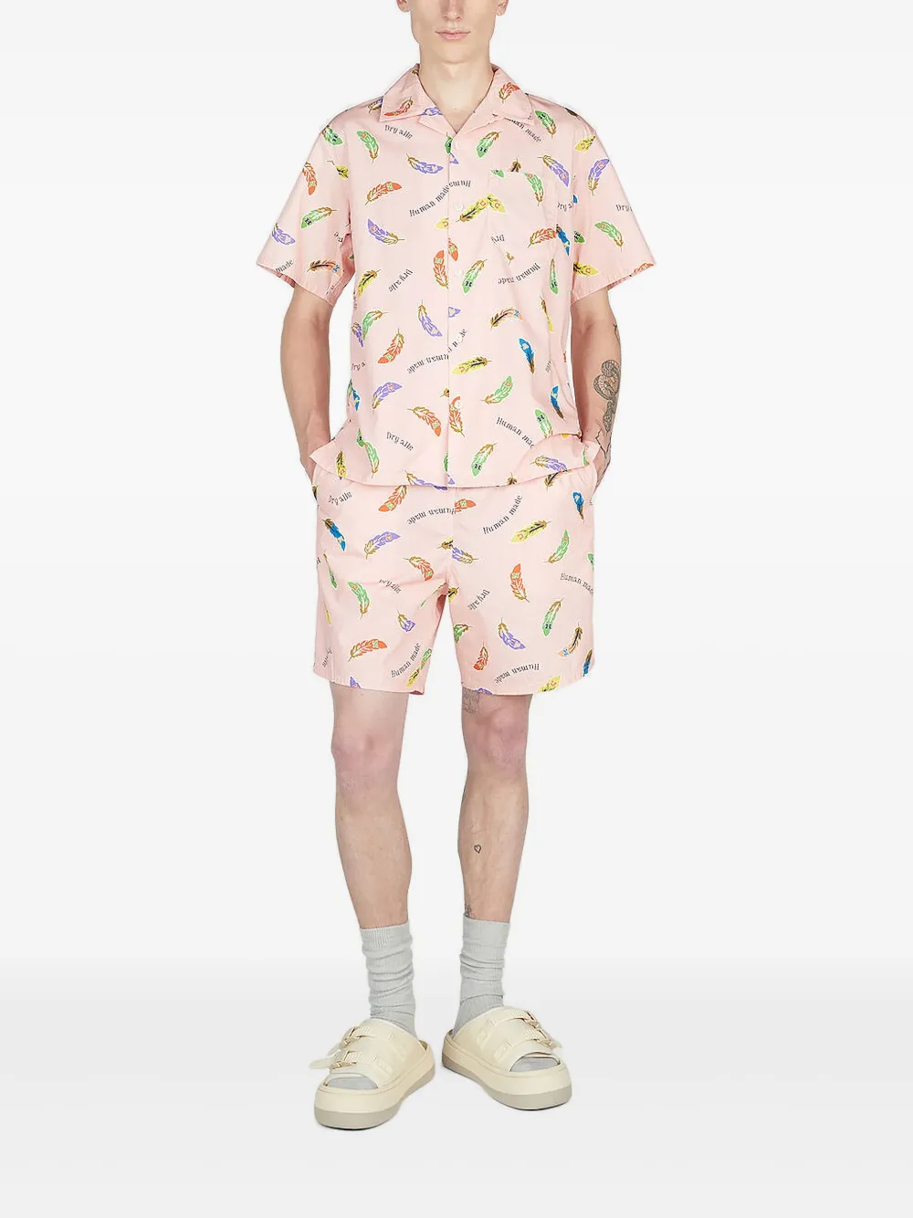 Human Made Feather Print Shorts In Pink