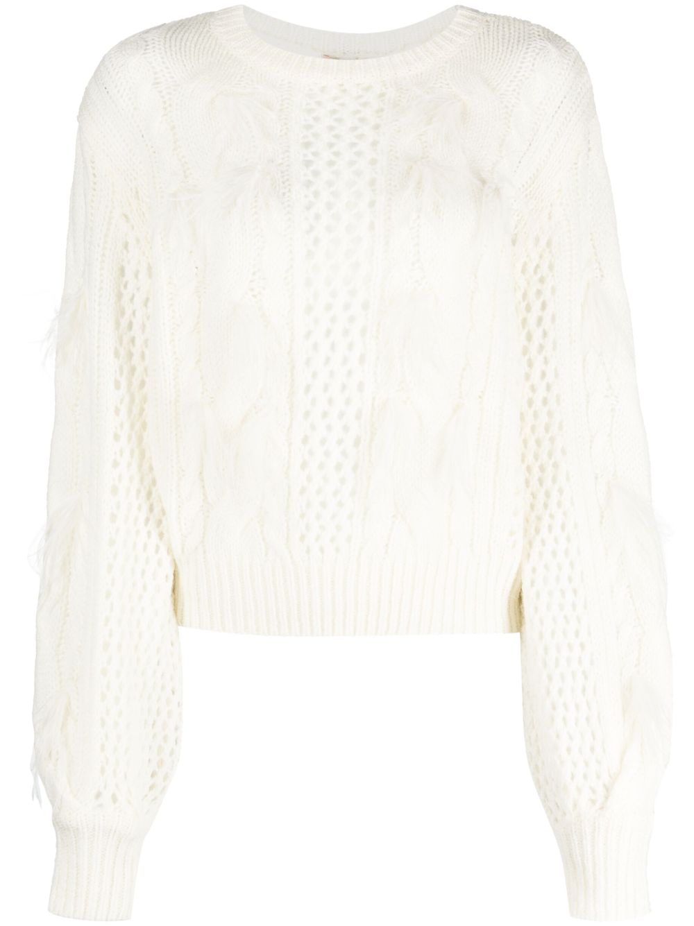 feather-detail cable-knit jumper