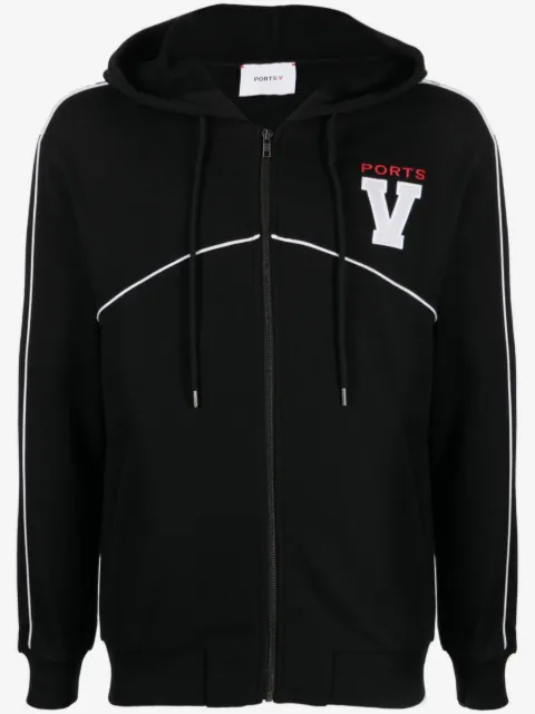 Ports V logo-embroidered drawstring cotton hoodie 