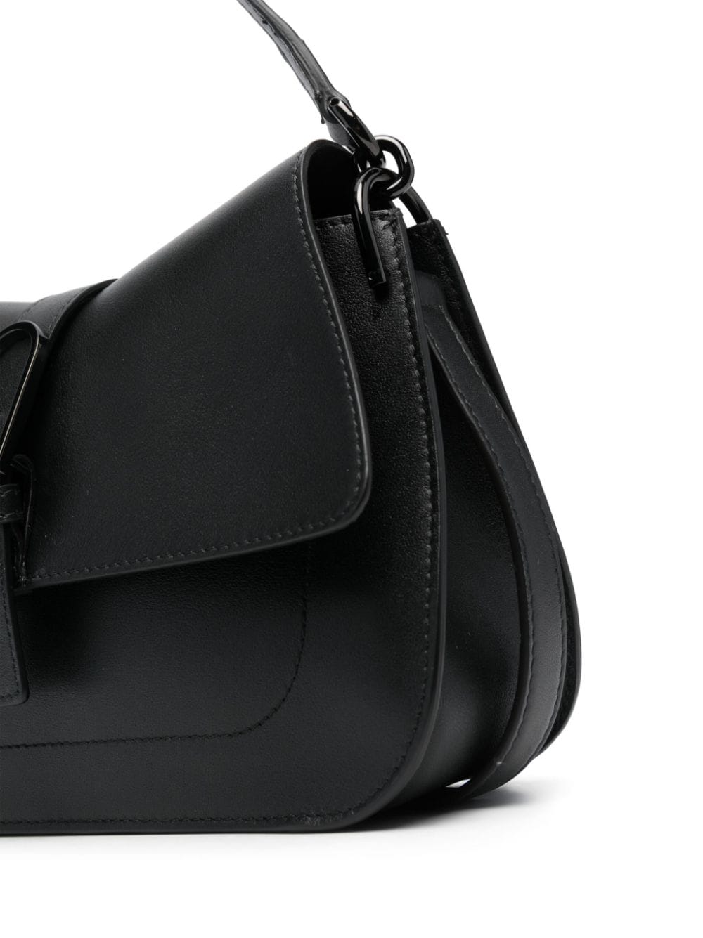 Shop Furla Logo-plaque Leather Shoulder Bag In Black