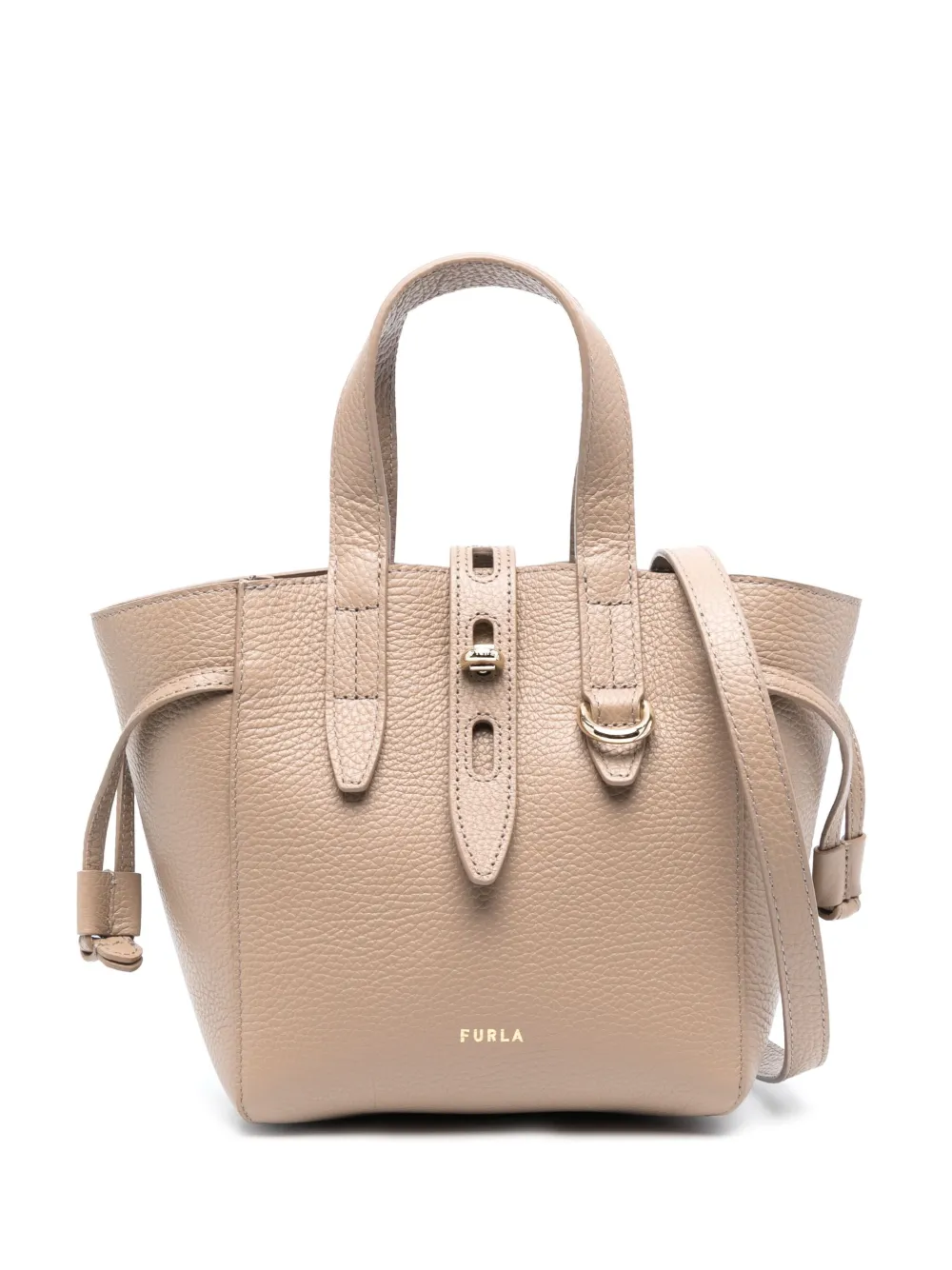 Shop Furla Mini Net Logo-print Leather Tote Bag In Neutrals