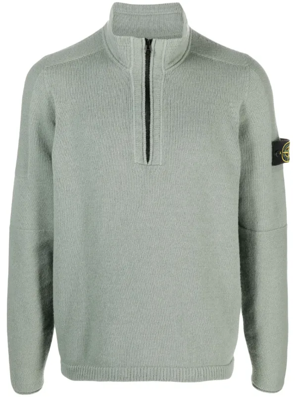 STONE ISLAND ハーフジップ ニット ハイネック ワッペン グレー-