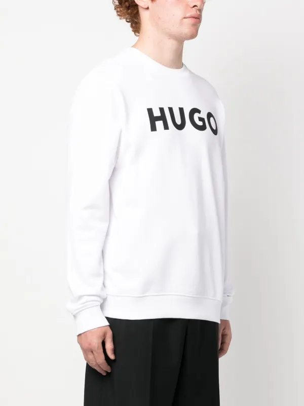 HUGO logo-print Cotton Sweatshirt | White | FARFETCH SG