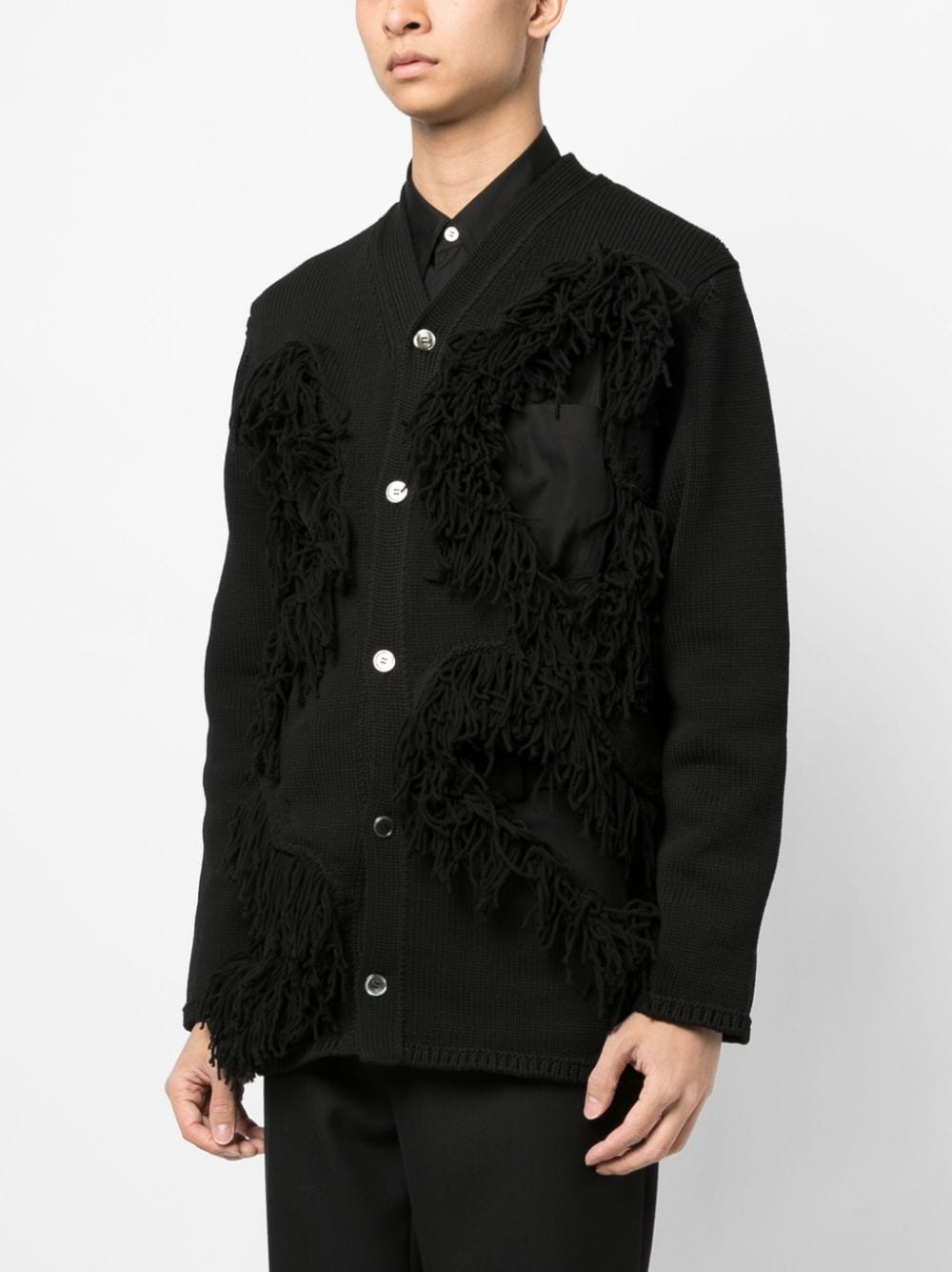 Shop Comme Des Garçons Homme Deux Frayed-detailing V-neck Cardigan In Black