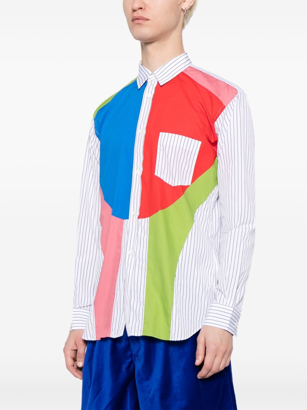 Shop Comme Des Garçons Shirt Colour-block Striped Cotton Shirt In Multicolour