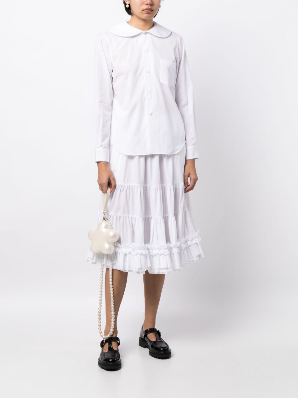 Comme Des Garçons Girl tiered cotton midi skirt - White