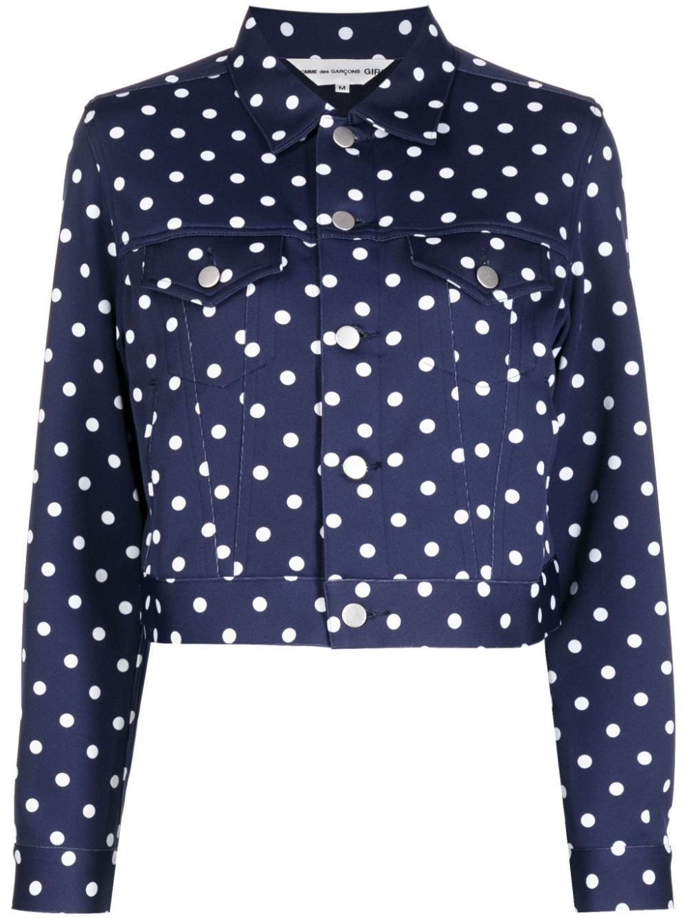Shop Comme Des Garcons Girl Polka-dot-print Cropped Jacket In Blue