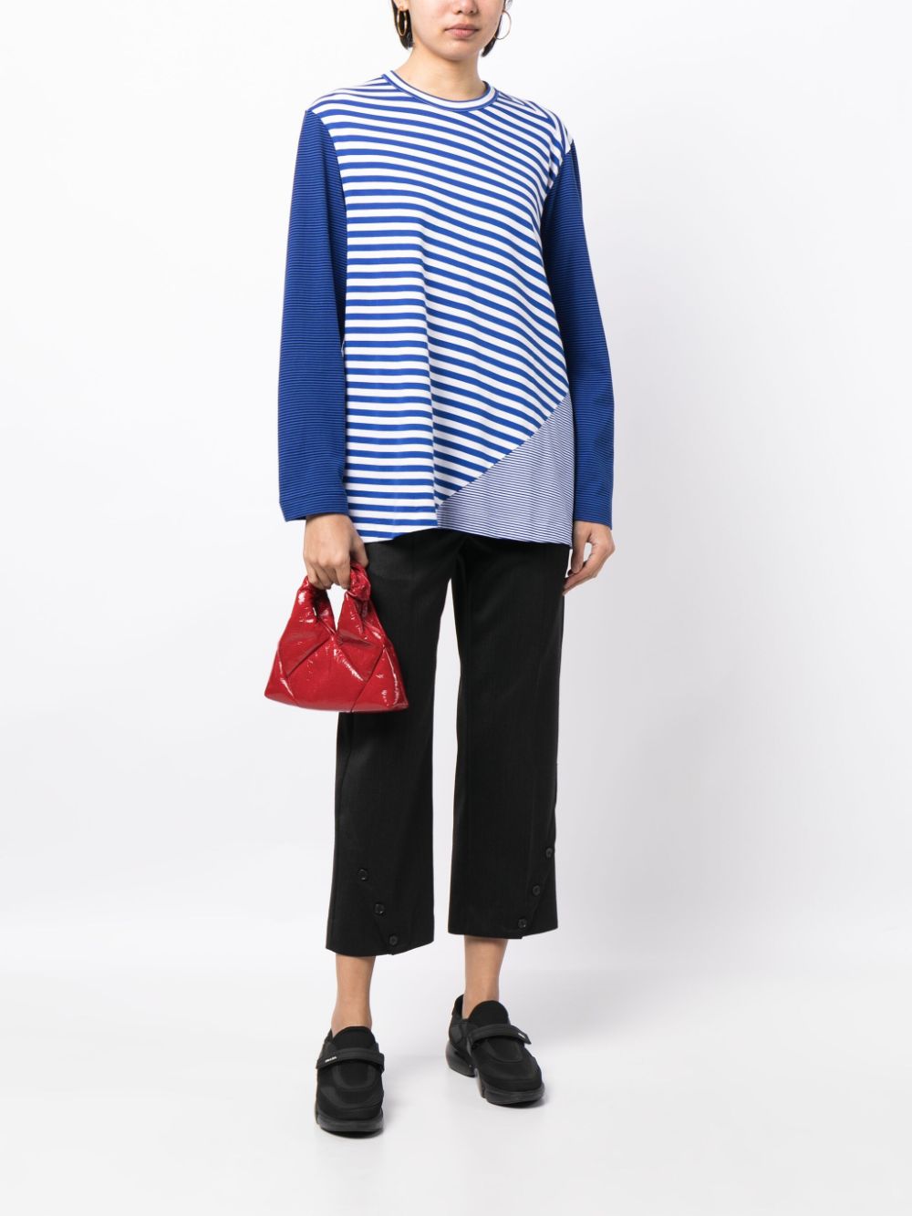 Shop Comme Des Garçons Comme Des Garçons Striped Patchwork Cotton Sweatshirt In Blau