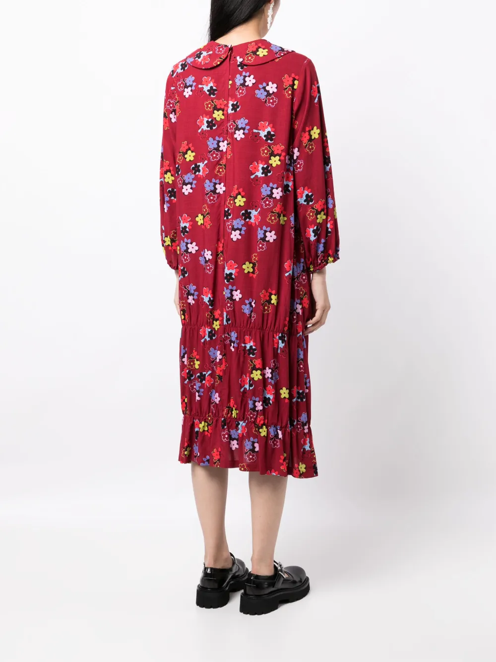 Shop Comme Des Garcons Girl Floral-print Midi Dress In Red