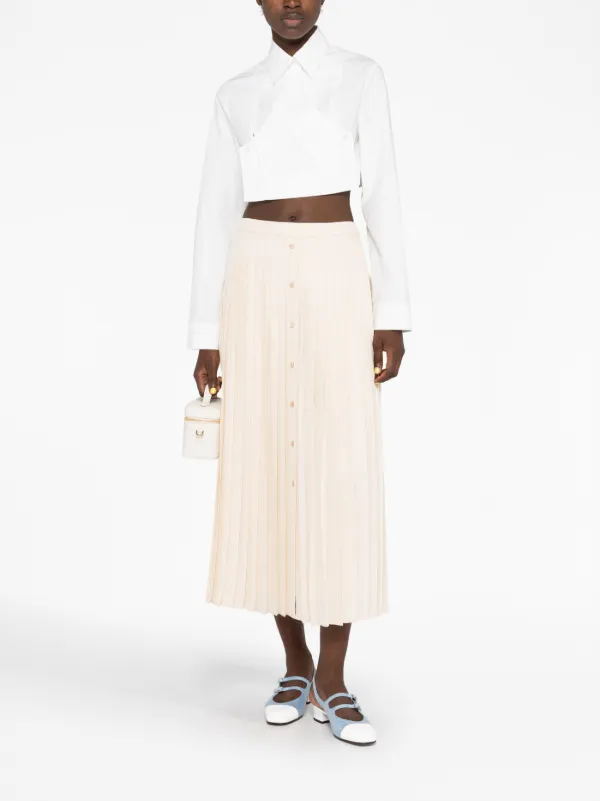 スカート PRADA Pattern Silk Pleats Skirt Prada logo-jacquard Silk Pleated Skirt | Neutrals | FARFETCH