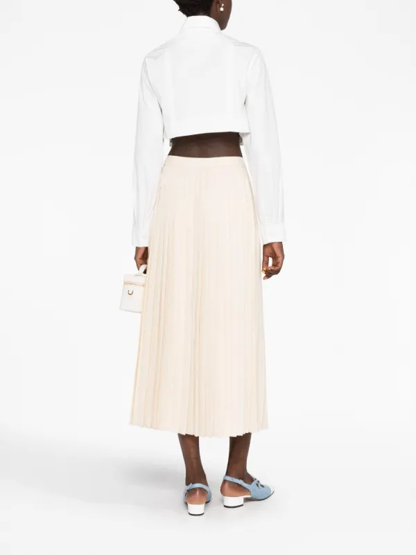 Prada logo-jacquard Silk Pleated Skirt | Neutrals | FARFETCH HK