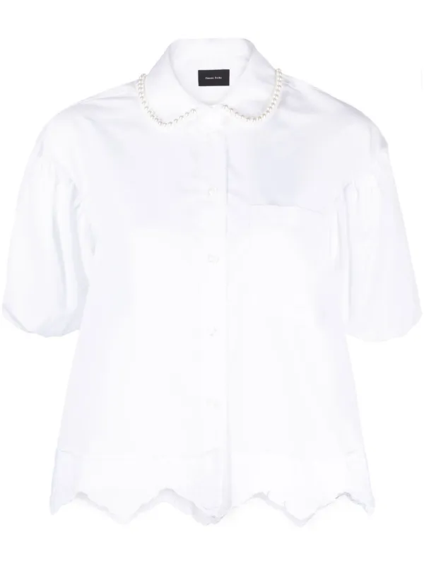 Simone Rocha Faux pearl-embellished Cotton Shirt | White | FARFETCH 