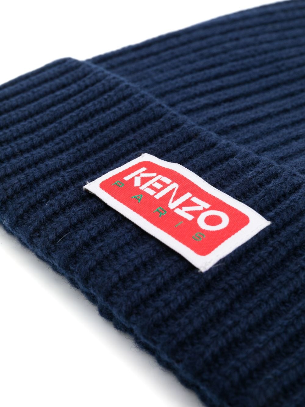 Kenzo logo-patch knitted beanie - Blauw