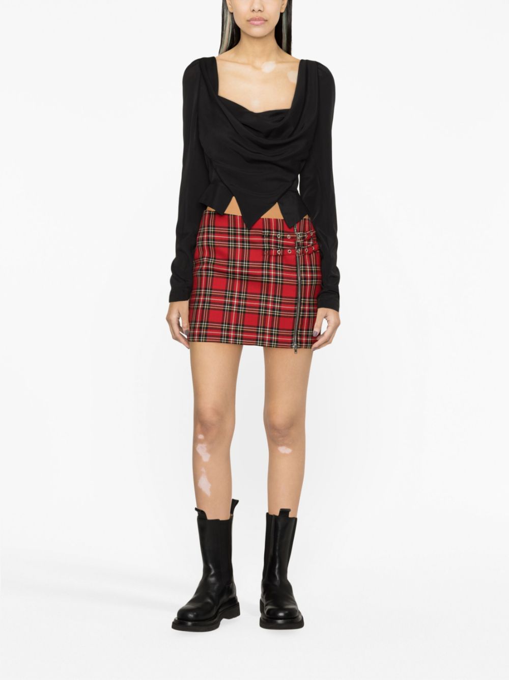 Alessandra Rich plaid-check wool skirt - Rood