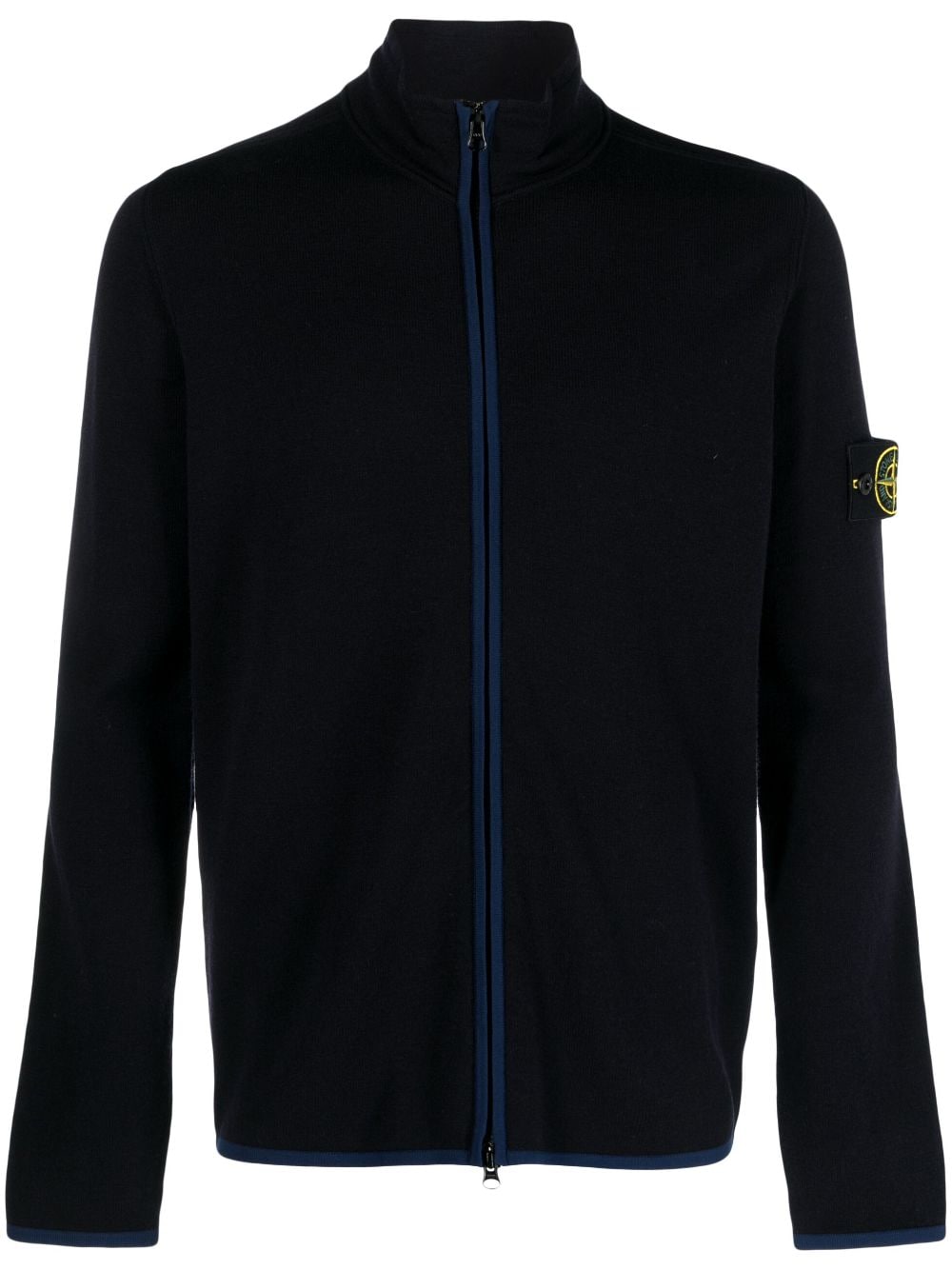 Stone Island Compass-patch Zip-up Sweatshirt In Blue