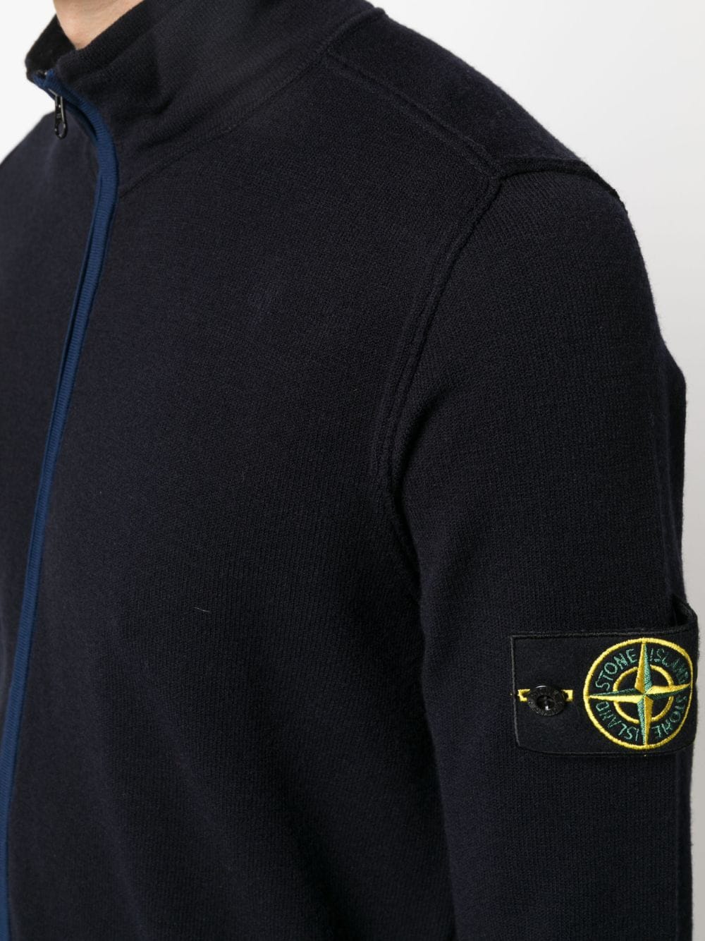 Shop Stone Island Compass-patch Zip-up Sweatshirt In Blue