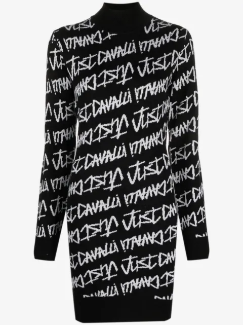 Just Cavalli vestido tejido con logo en intarsia