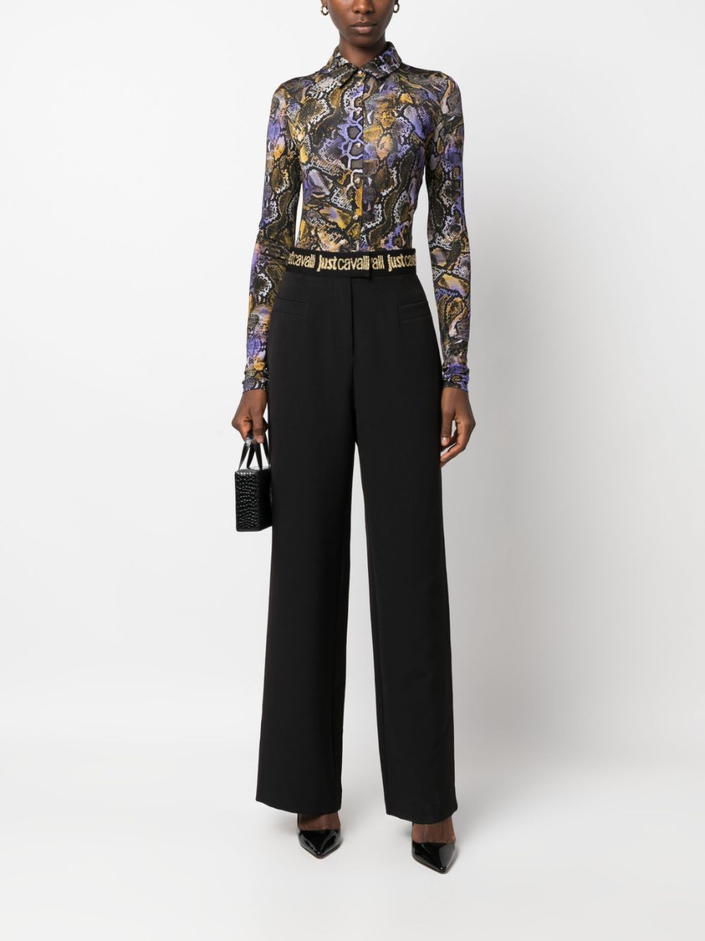 Image 2 of Just Cavalli logo-waistband wide-leg trousers