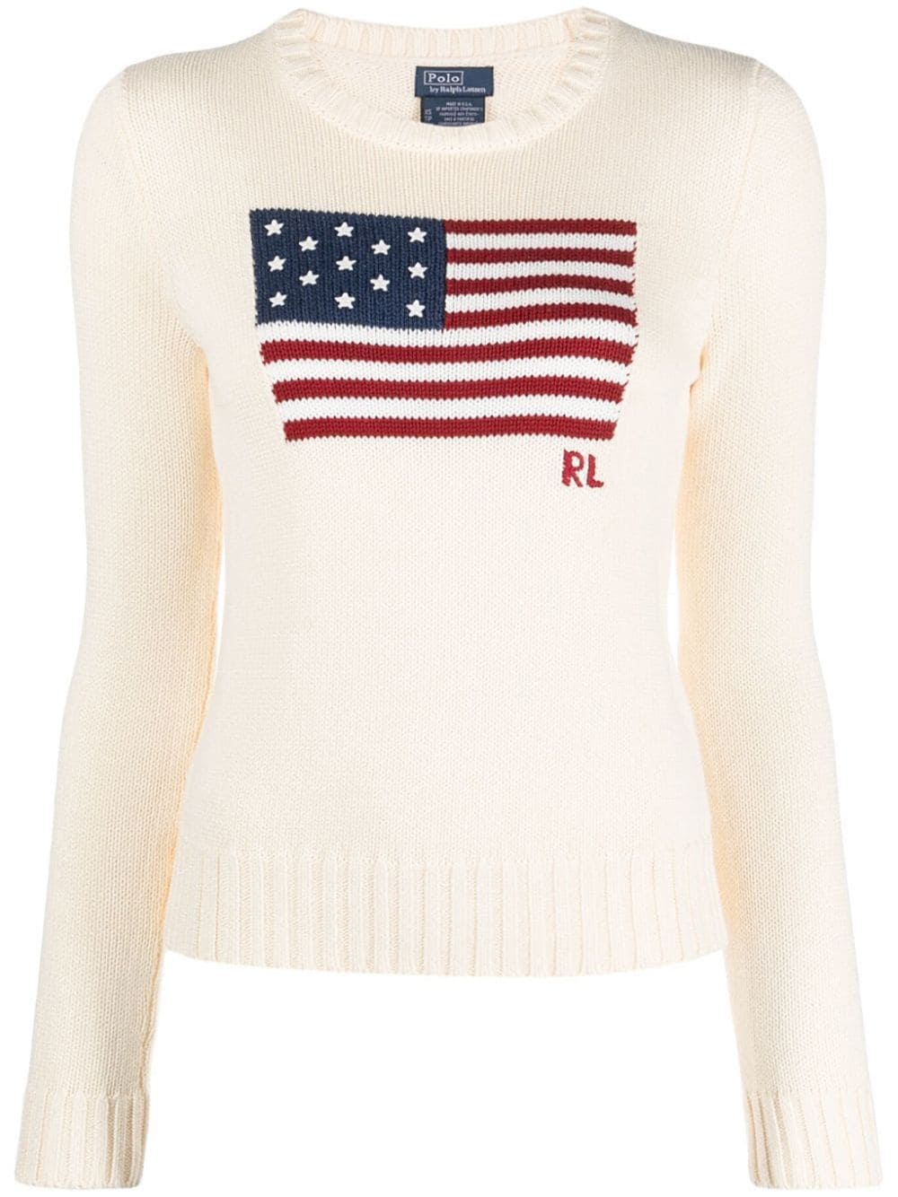 Polo Ralph Lauren Flag-intarsia Cotton Jumper In Neutrals