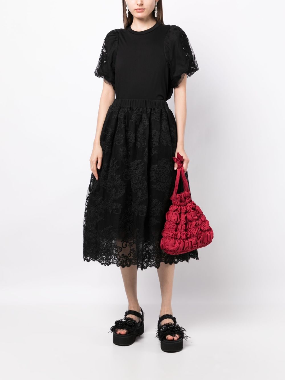 Shop Simone Rocha Lace-overlay Tulle Midi Skirt In Black