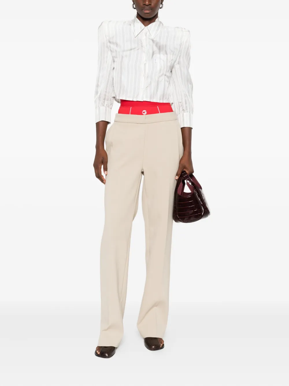 Coperni Power striped cropped shirt - Beige