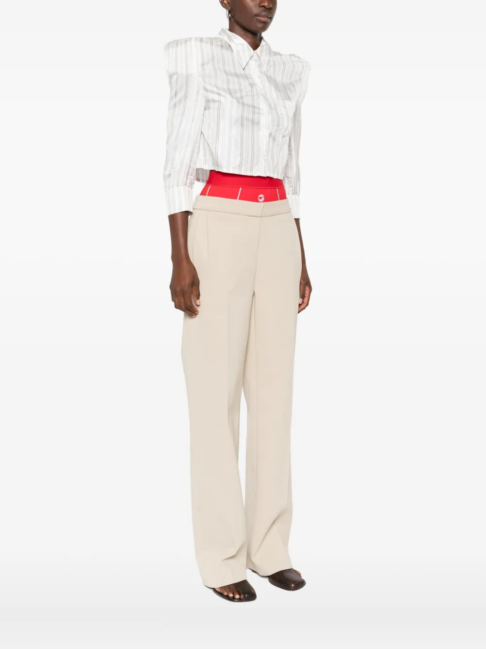 Coperni Power Striped Cropped Shirt In White