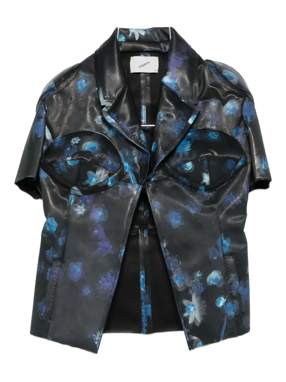 Coperni Holographic Floral-print Jacket In Black