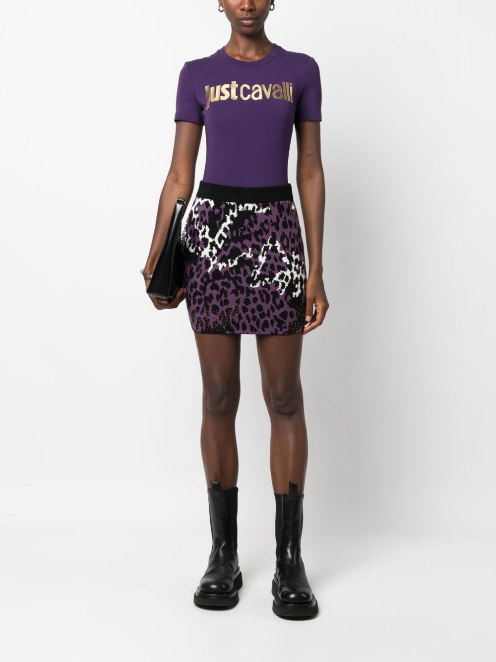 Shop Just Cavalli Logo-flocked Cotton T-shirt In Purple