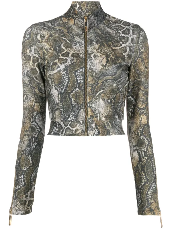 Just Cavalli snakeskin print zip up Cropped Jacket Farfetch