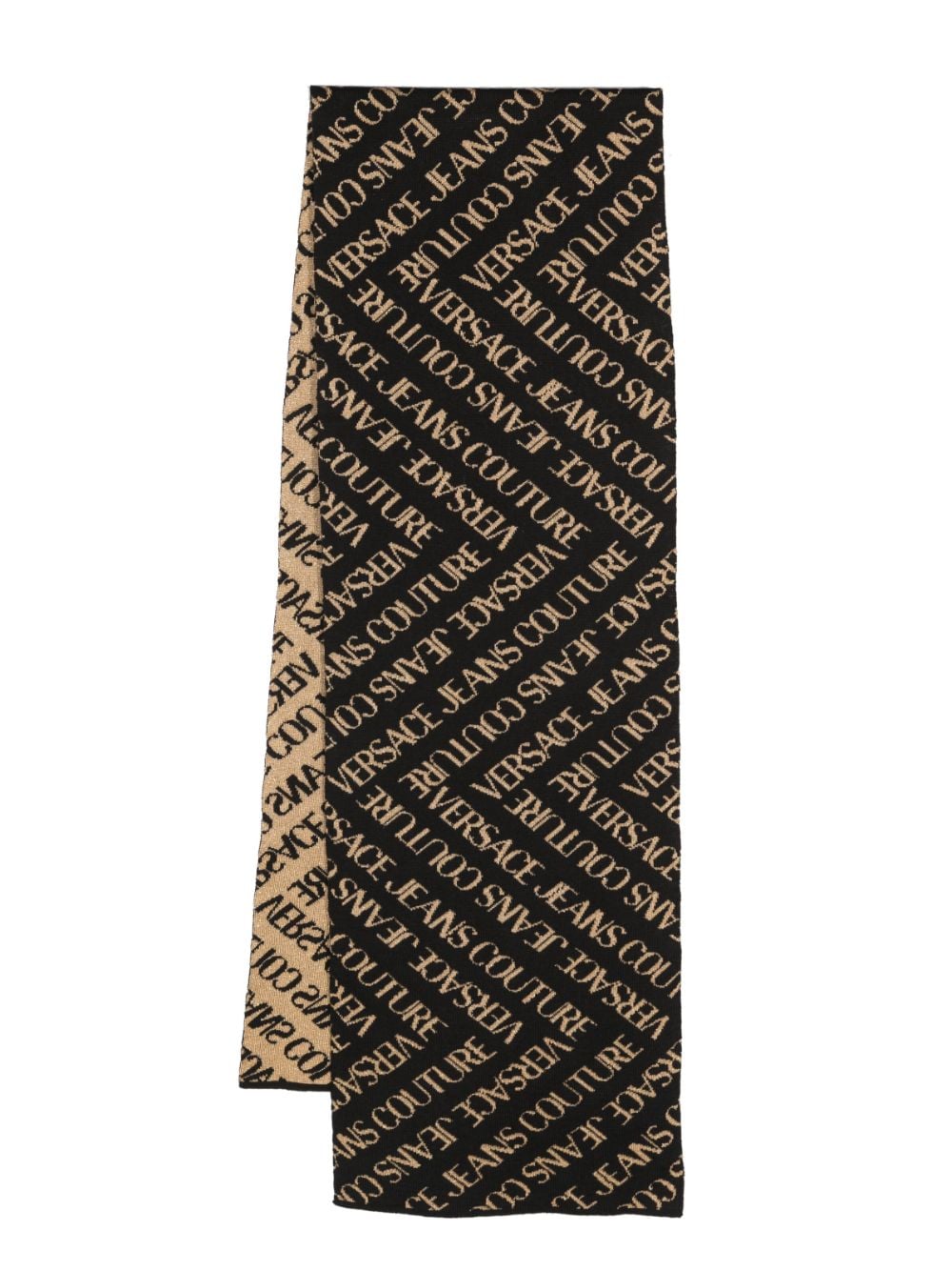 Versace Jeans Couture Logo-jacquard Knitted Scarf In Black