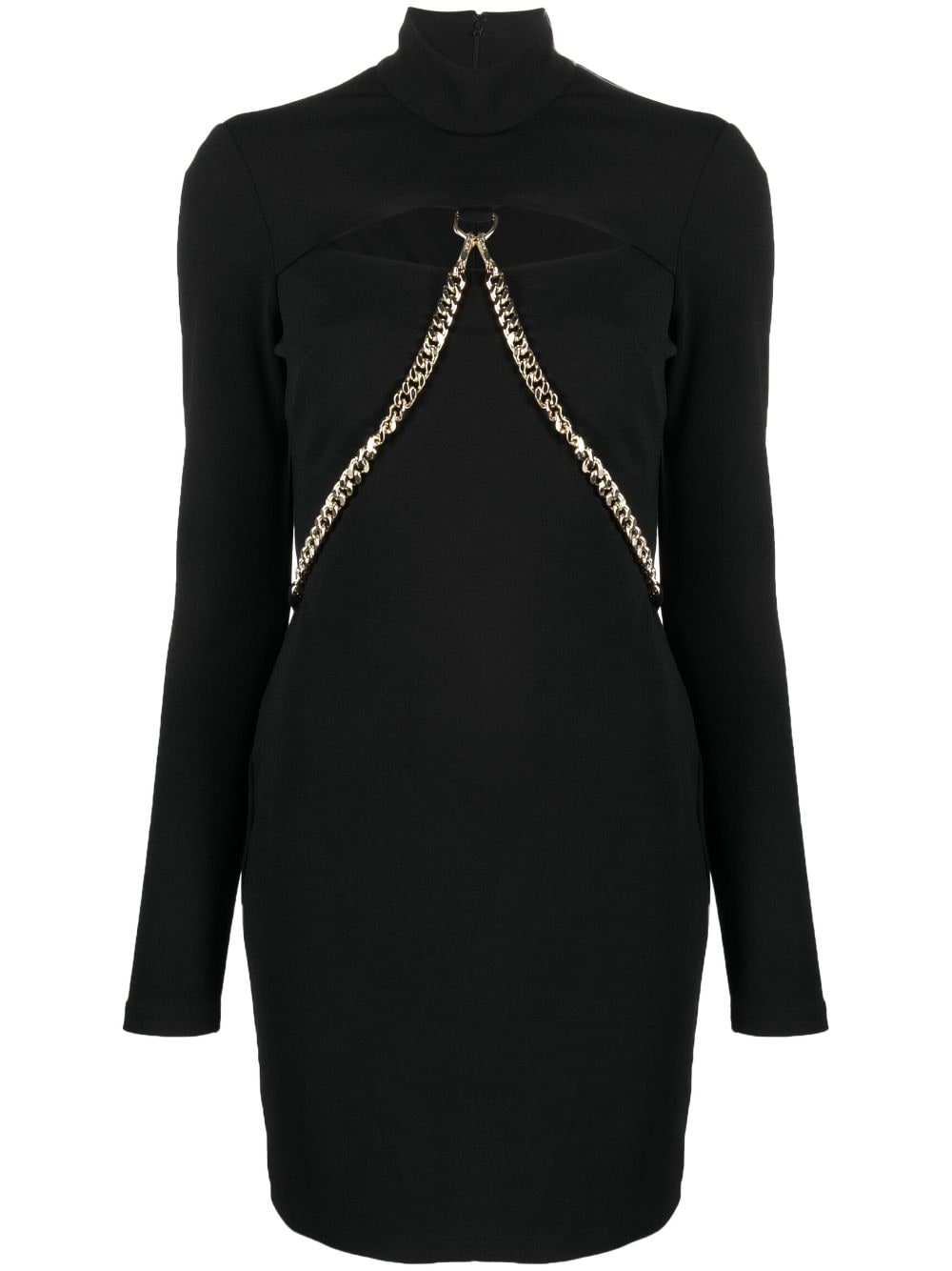 Just Cavalli Chain-link Funnel-neck Minidress In Black