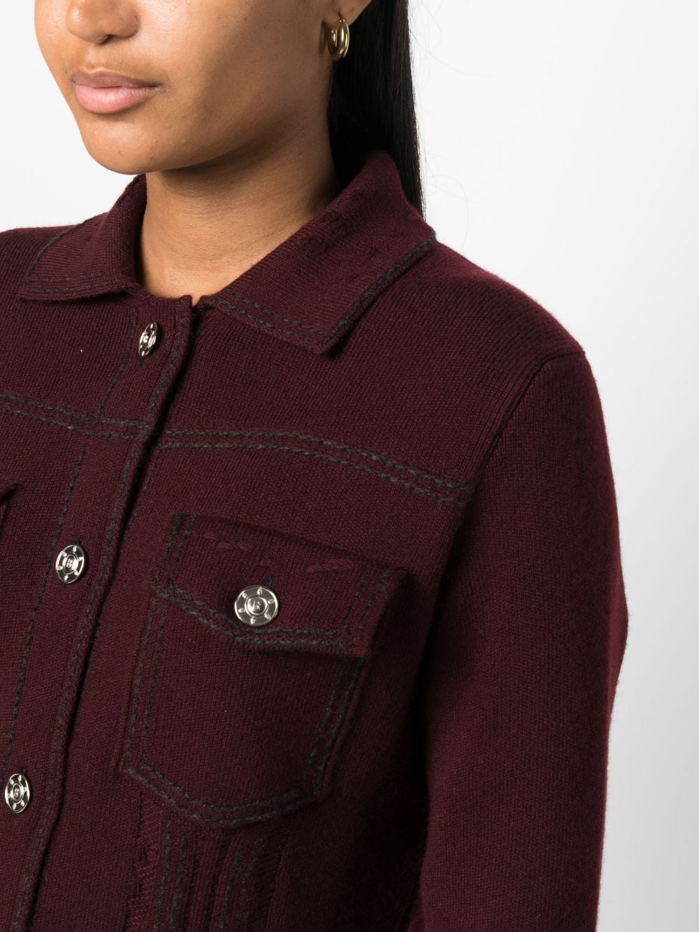 Shop Barrie Contrast-stitching Denim-effect Jacket In Red