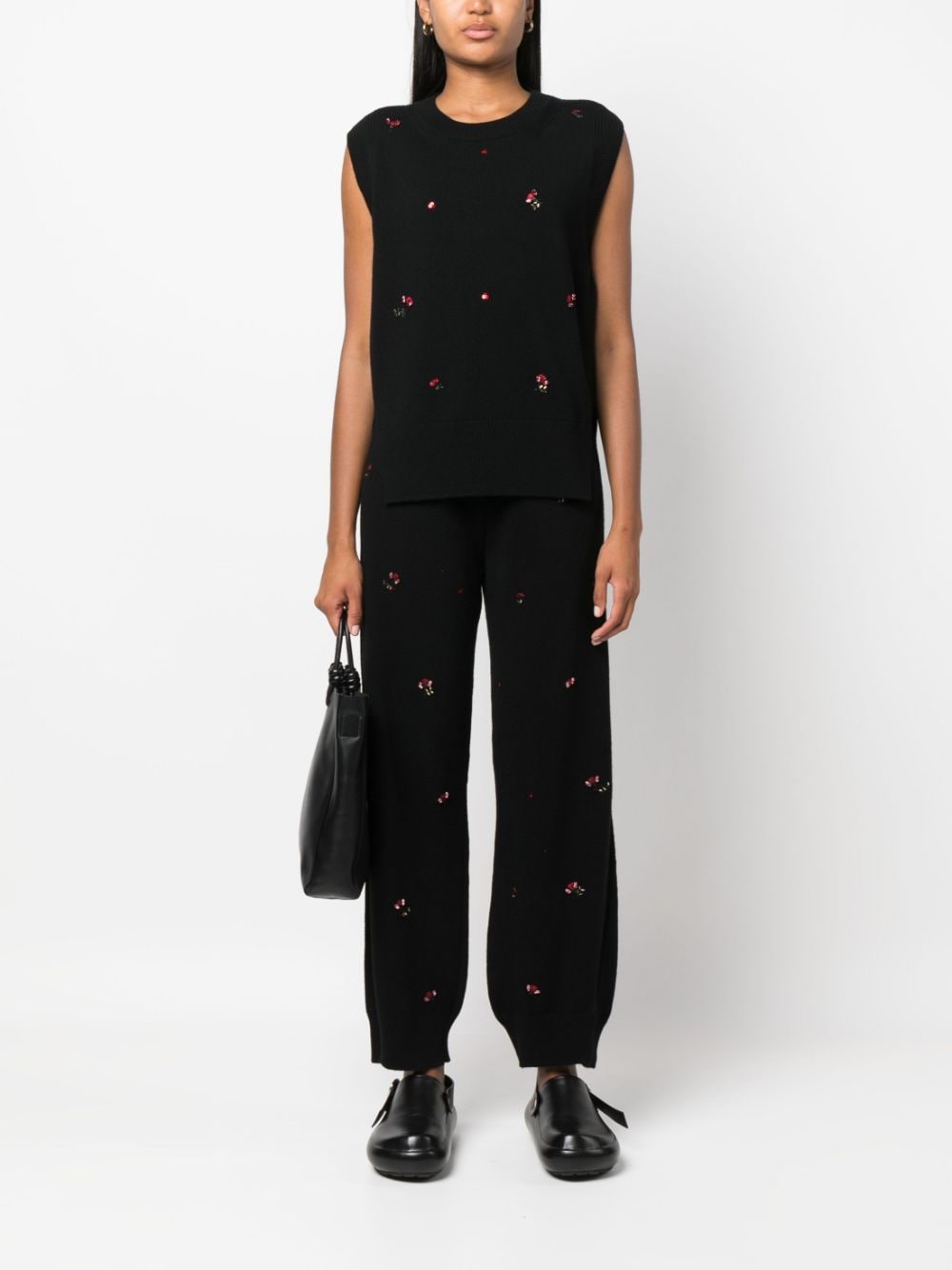Shop Barrie Floral-embroidery Cashmere Jumper In Black