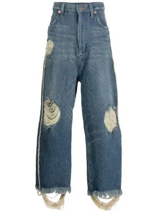 Doublet Distressed low-rise straight-leg Jeans | Blue | FARFETCH 