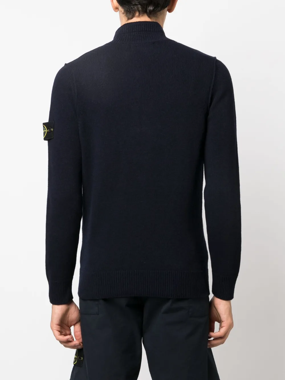 Stone Island Compass-patch Buttoned-up Jumper In Blue