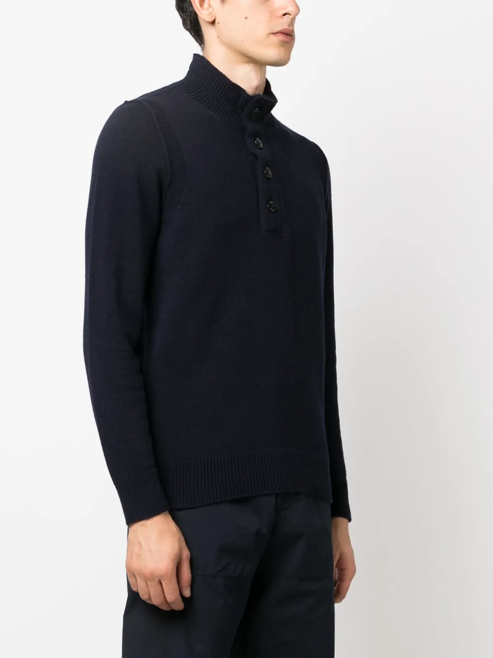 Stone Island Compass-patch Buttoned-up Jumper In Blue