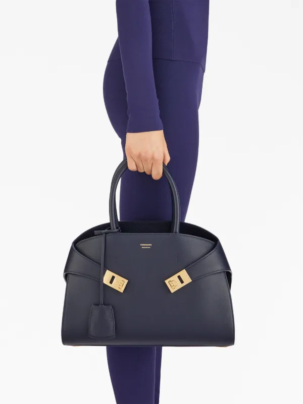 Ferragamo Hug Leather Tote Bag | Blue | FARFETCH
