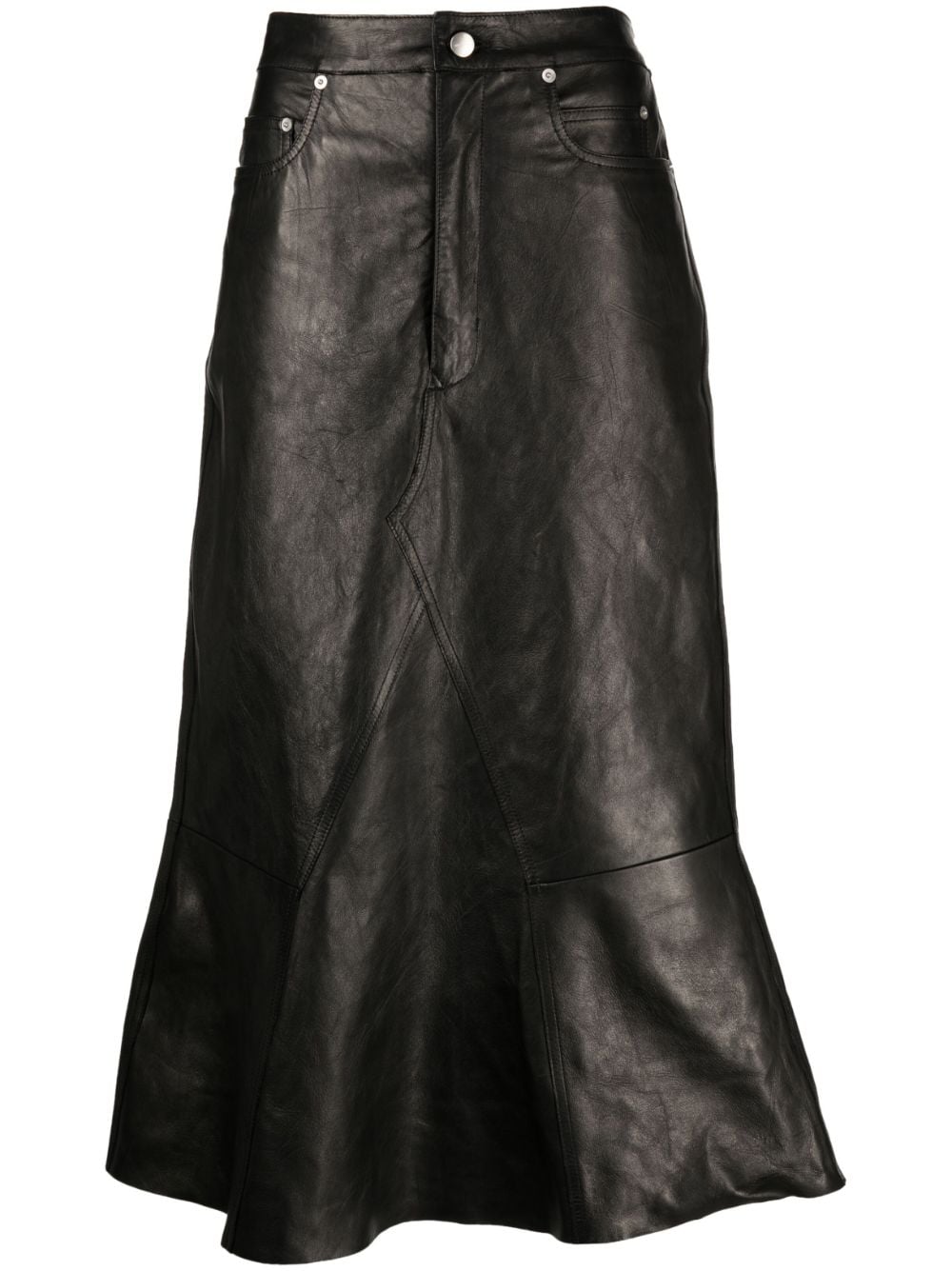 Image 1 of Rick Owens A-line leather midi skirt
