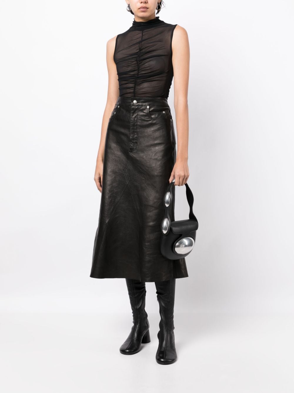 Image 2 of Rick Owens A-line leather midi skirt